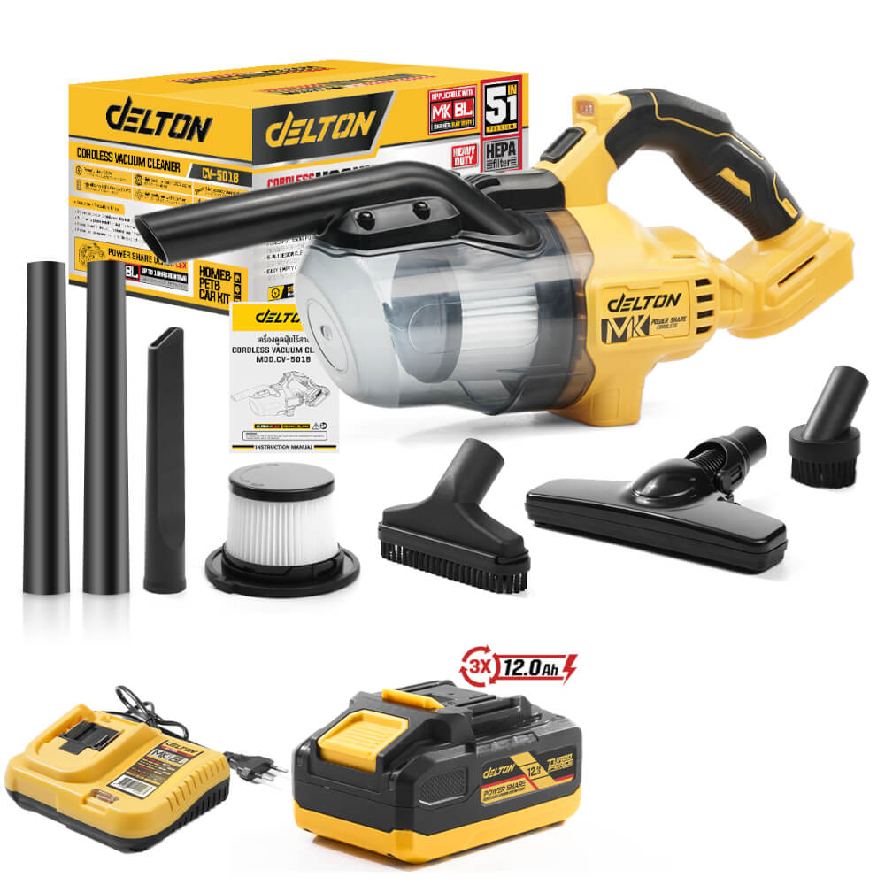 เครื่องดูดฝุ่นแบบมือจับไร้สาย (พร้อมแบตเตอรี่) DELTON รุ่น CV-501B TURBO FORCE 20V 12AH